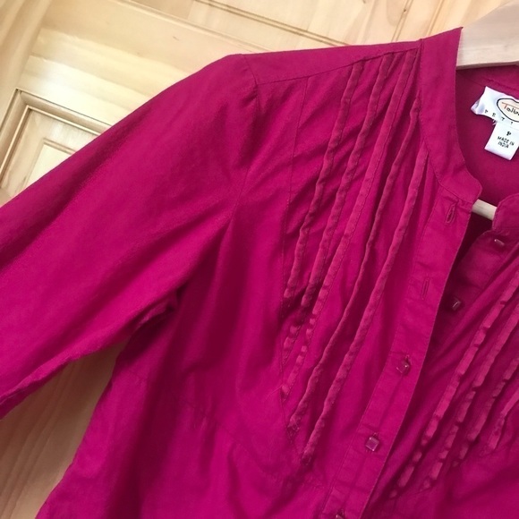 Talbots Petites pleated bib front fuchsia blouse size SP - Picture 4 of 7